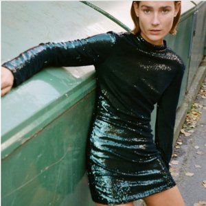 NWT Zara Green long sleeve sequin dress SZ Small